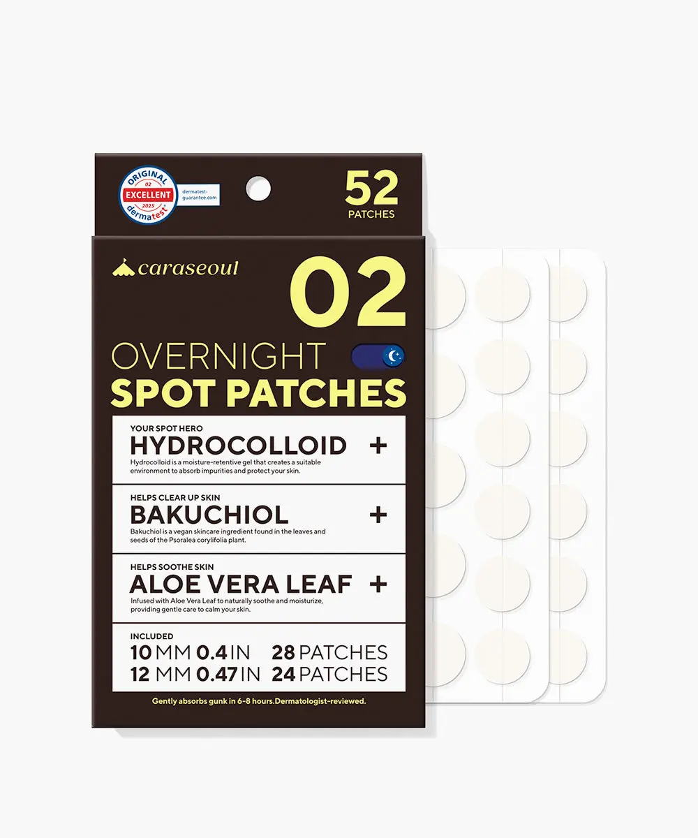[caraseoul Official] Overnight Spot Patches 52 Count – Korean Hydrocolloid Pimple Patches, Invisible Blemish Covers with Bakuchiol & Aloe, 10mm + 12mm Spot Stickers