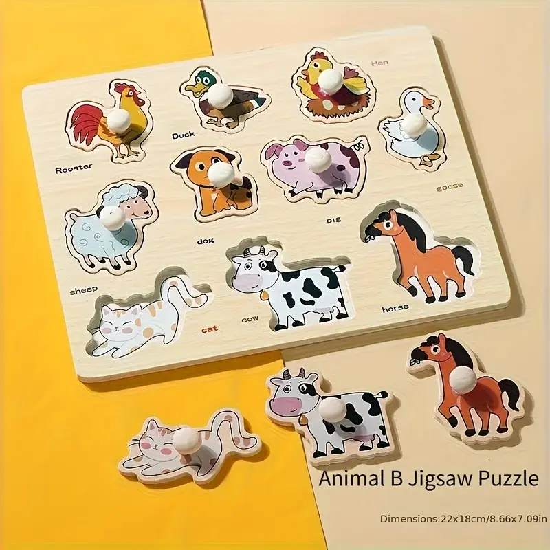 Wooden 3D Puzzle Toy, Theme Matching Board, Early Education Geometry Pairing Puzzle for Cognitive Learning and Hand-Eye Coordination Development, Geometric Puzzle, Wooden Puzzles