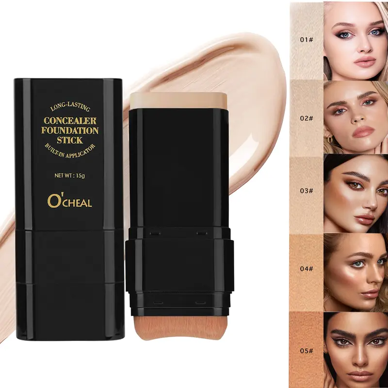 5 Shades Waterproof Concealer Stick with Applicator Brush - Full Coverage Hide Acne Scars, Lightweight Travel-Friendly for All Skin Types medium coverage
