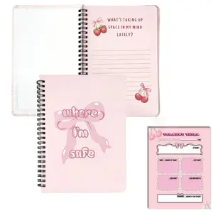 Cherry and Bow Print Notebook Set, Lined Journal, Sticky Notes, Coil Binder, Tear-Off Pages, Cute Aesthetic Style, School, Work, Personal Use