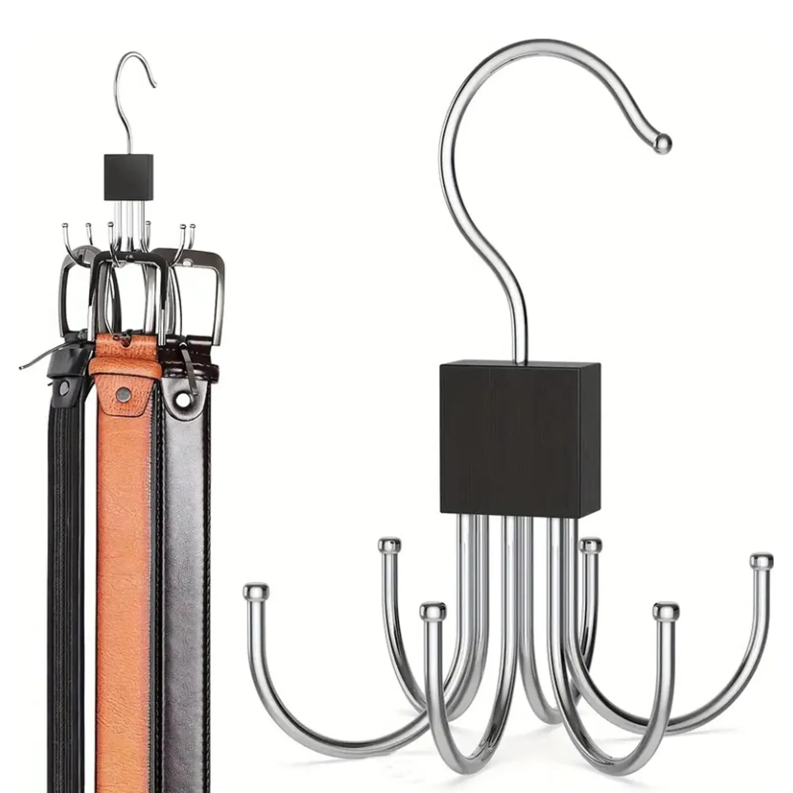 360° Rotatable Belt Hook, Durable Metal Hanging Storage Hook, Multi-purpose Organiser Hook for Belt, Scarf, Tie, Suitable for Wardrobe, Closet, Home and Dormitory Storage-MM1