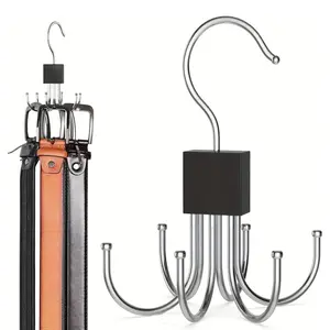 360° Rotatable Belt Hook, Durable Metal Hanging Storage Hook, Multi-purpose Organiser Hook for Belt, Scarf, Tie, Suitable for Wardrobe, Closet, Home and Dormitory Storage-MM1