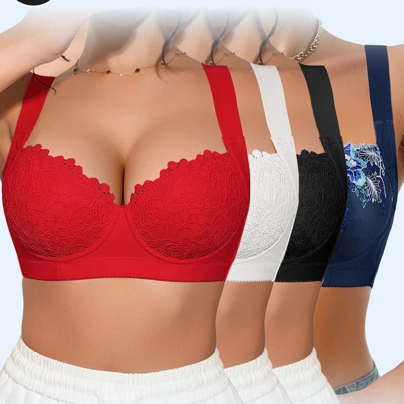 Ecomilky 5-Piece Ladies Lace Wireless Push Up Bra Set, Girly Feminine Lingerie with Comfortable Wide Straps for Support, Elegance, Lace Wireless Bra, Everyday, Feminine Aesthetic, Lady, Sexy, Girly Feminine Items
