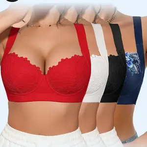 Ecomilky Women’s 5-Piece Lace Sexy Push-Up Bra Set for Lady, Wide Non-Slip Straps, Skin-Friendly Comfortable Fabric, Elegance Style, Hand Wash, Women's Clothes, Wireless Option, Suitable for Everyday Use