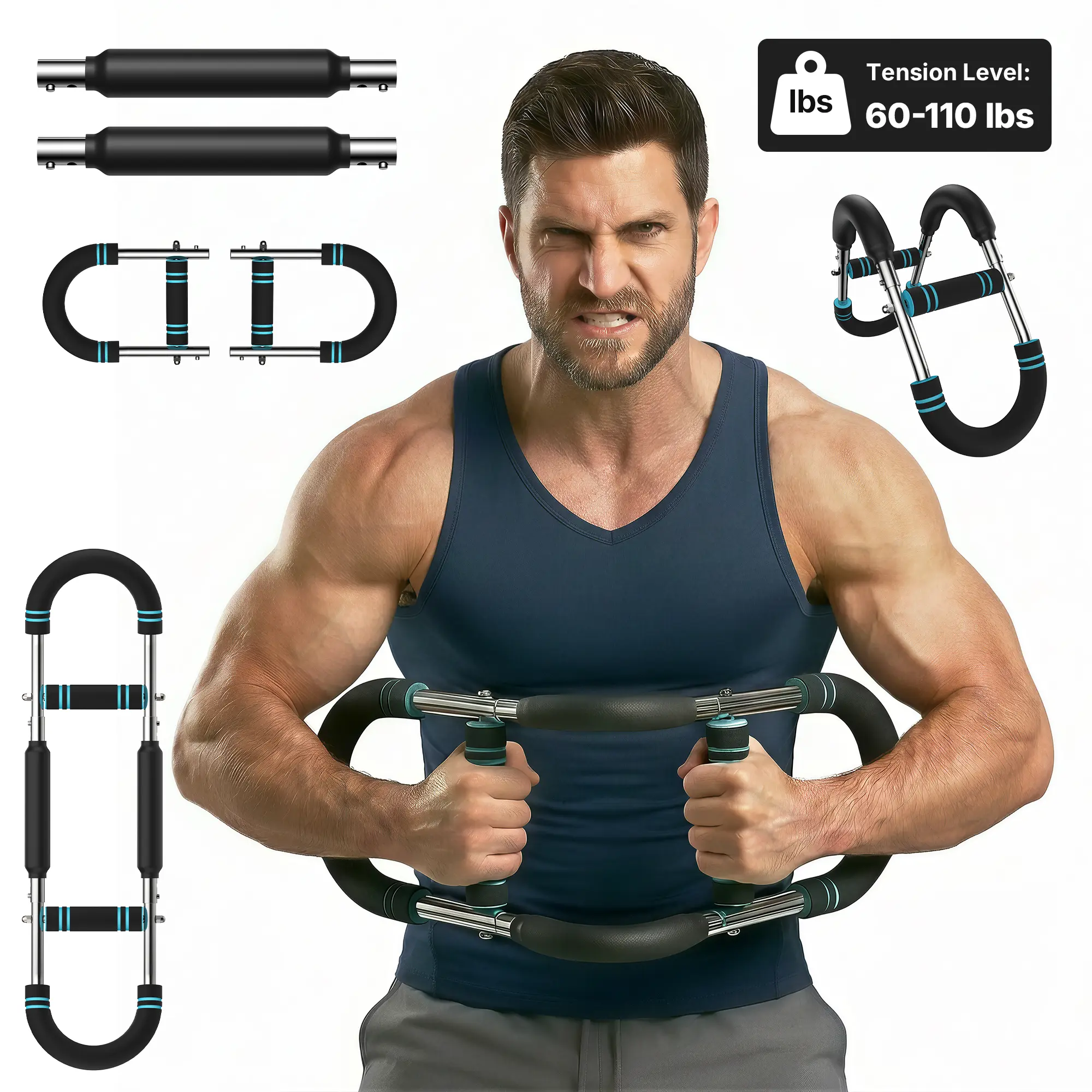 Merach Adjustable Power Twister Bar，with Portable Spring Resistance, Ideal for Upper Body Strength Training, Builds Muscles for Chest Shoulders and Arms, Home Gym Fitness Equipment for Men BackToSchool