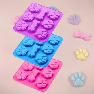 3Pcs Silicone Molds with Puppy Dog Paw and Bone Shaped, Reusable Non-Stick Ice Cube Trays & Flexible Candy Chocolate Molds for Homemade Dog Treats, Pudding, Jelly & Baking Biscuits