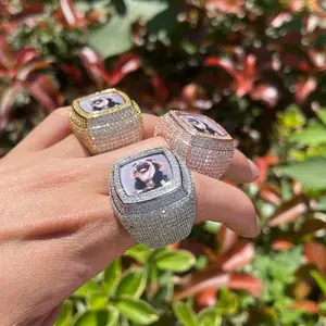 Hip Hop Custom Photo Square Ring for Men | Full Iced Out Copper Ring with Cubic Zirconia | Personalized Street Style Jewelry