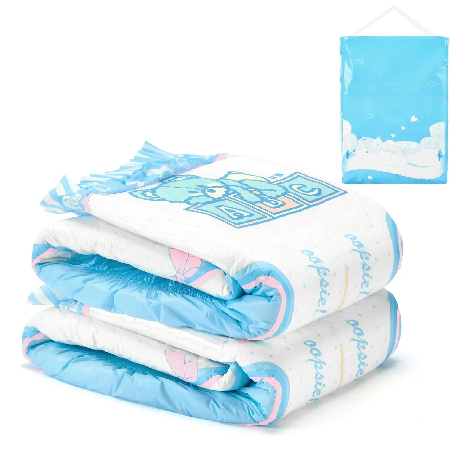 LITTLEFORBIG Absorbency Protective Disposable Adult Diapers, Unisex Plastic Potty Pants with Blue Printed Designs, 2-Piece Pack for Special Personal Care, Two Pieces, Absorbency Protective Adult Diapers
