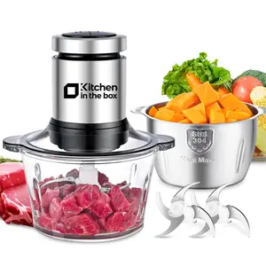 Kitchen in the box Food Processors 400W Small Electric Meat Grinder & Food Chopper with 2 Bowls & 2 Bi-Level Blades for Meat, Fish, Vegetable & Baby Food
