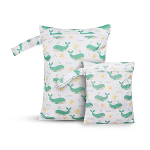 2 Pcs Cute Whale Wet Bags, Waterproof Diaper Pouch, Diaper Organizer, Travel Must-Have for Baby, Travel Diaper Tote