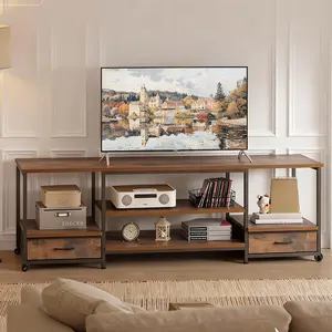 Modern TV Stand with Two Fabric Drawers & Large Hidden Storage - Sturdy Metal Frame & Wood-Like, Low Profile Media Console, Compact Cabinet for Small Spaces, Easy Assembly, Fits TVs/DVDs/Books (Under 27" Height)