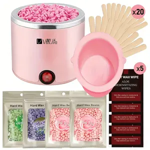 Viilife Complete Hair Removal Kit, Portable Wax Heater 200cc, Includes Wax Heaters, Wax Beans, Hard Wax Beads, Wooden Sticks, Wet Wipes, for Sensitive Skin, Waxing Kit