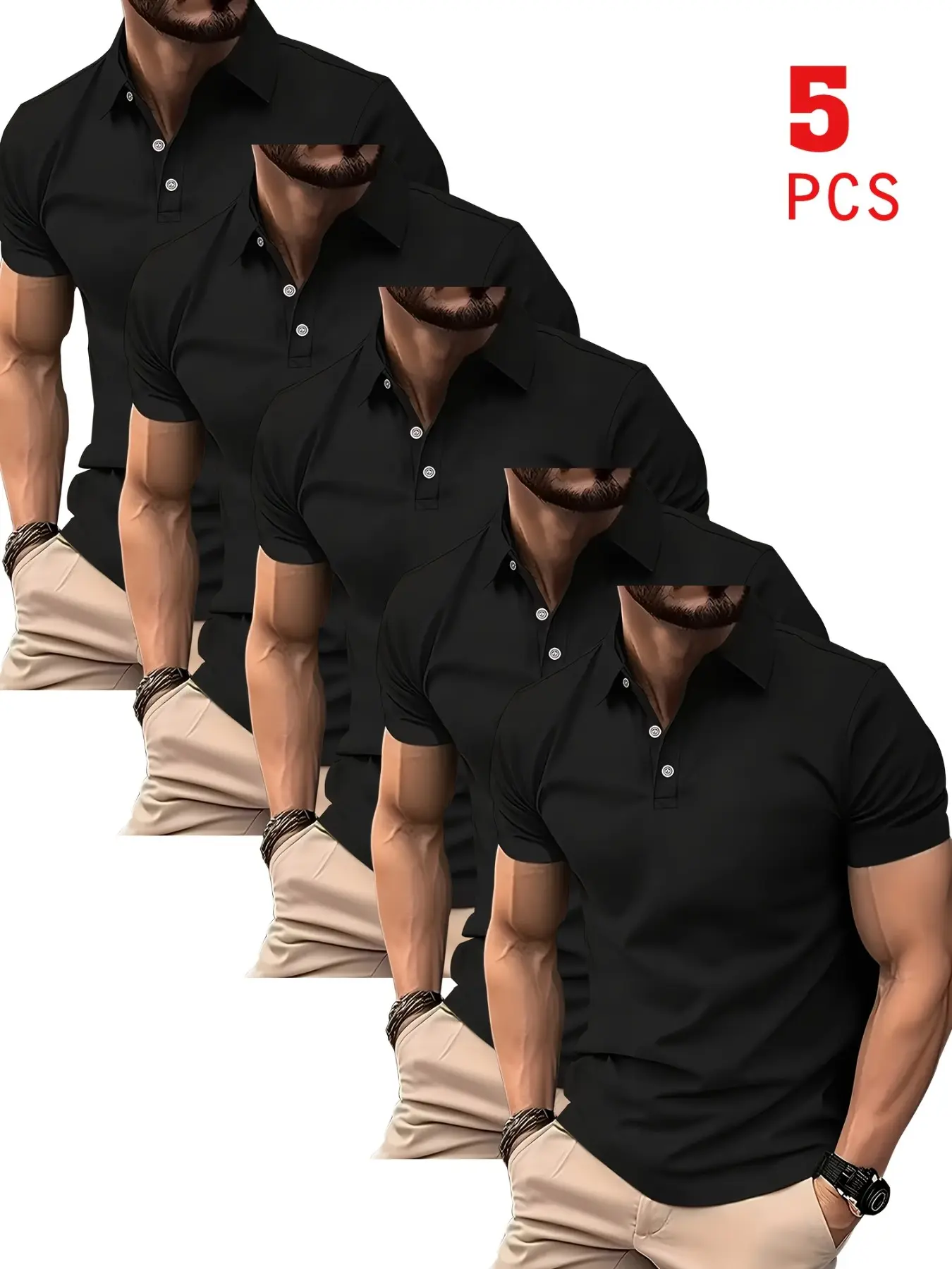 5-Pack Men's Bestselling Polo Shirts, Top, Solid Color Versatile Pieces, Modern Casual Style, Business Wear, Unisex, Summer New, Summer Polos, Breathable Daily/golf Shirts, Lightweight Golf Polo, Multiple Colors, Menswear