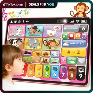 Hotfree Trilingual Learning Toy Tablet with Music & Sound, Montessori Speech Therapy Toys for 1 Year Old Girl Boy Musical Baby Toy 12-18 Months Toddler Girl Toys Age 1-2 2-3 Birthday Christmas Gifts for Kids