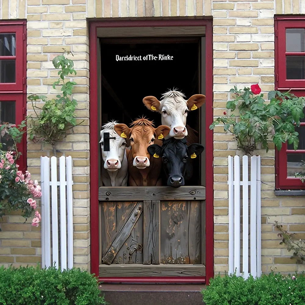 2pcs Creative Farm Animal Wall Stickers Cute Cow Wooden Window Decorative Stickers Self Adhesive Removable Cartoon Animal Decals for Kids Room Bedroom Living Room Wall Decor Home Decoration Art Sticker