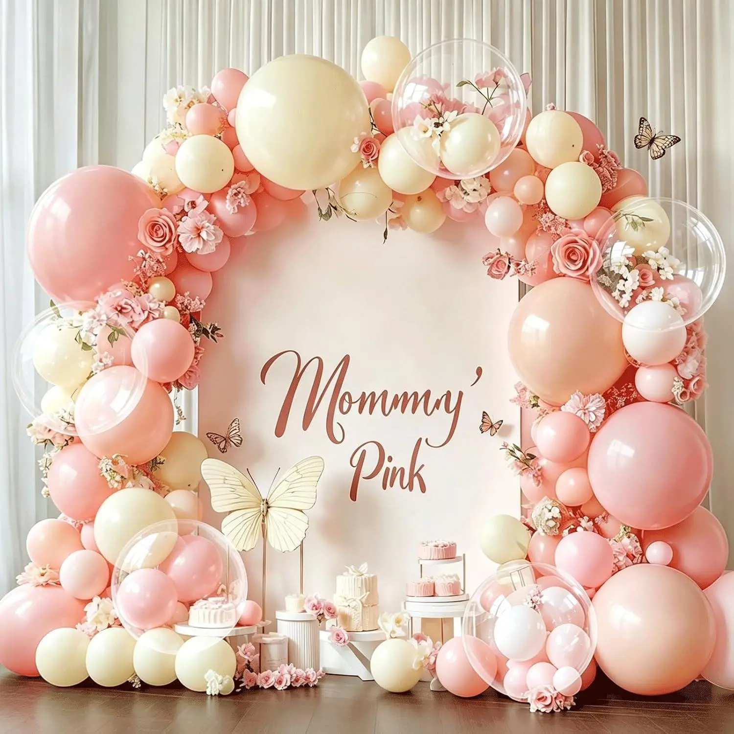 Pastel Pink Peach Balloon Arch Kit, Double Stuffed Pastel Light Pink Orange Ivory White Clear Bobo Spring Balloons Garland Kit For Wedding Bridal Shower Birthday Party Decoration