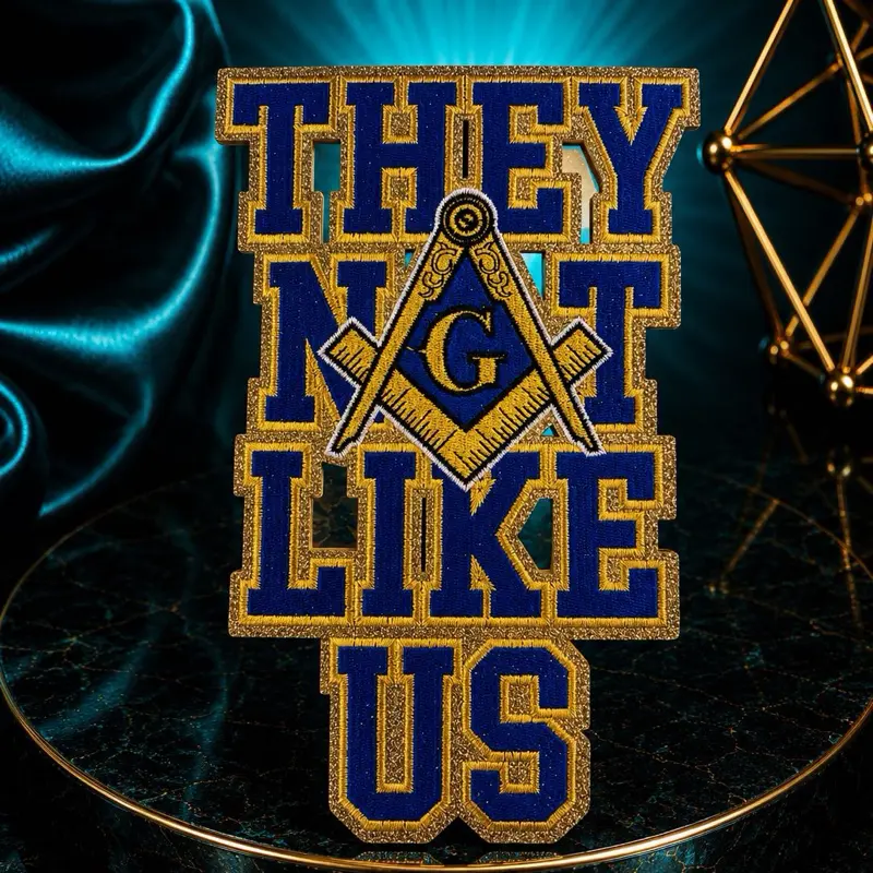 Iron-On Mason Patch, "They Not Like Us" Design Embroidered Applique for Clothing, Bags, Hats