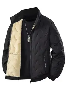 Men's Winter Warm Jacket Casual Quilted Puffer with Fleece Lining Regular Fit Polyester Fiber Material Easy Machine Washable Cold Weather Wear Casual Style Medium Size Coats Menswear Tops Plain western clothing Outdoorfun Striped Print Coat