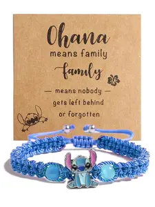 Stitch Knitted Bracelet Twisted Crystal Beads, Women's Gift Blue Stitchy Braided Bracelet, Fashion Accessory