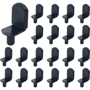Shelf pins, 40 count L-Shaped Clips 1/4 Inch Shelf Support Pegs for Glass Supports, with Rubber Sleeve Black