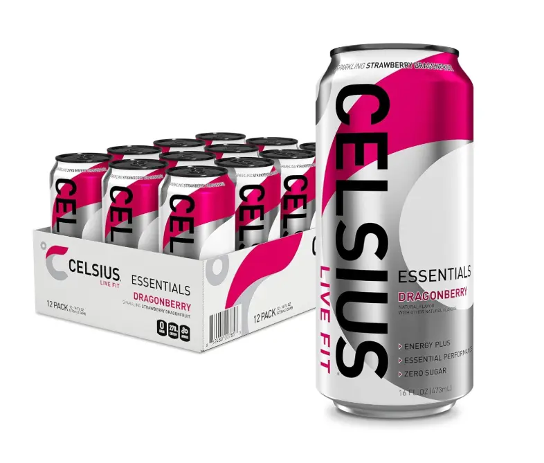 CELSIUS ESSENTIALS Sparkling Dragonberry, Sugar Free Performance Energy Drink, 16 Fl Oz (Pack of 12)
