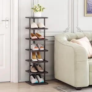 7 Tier / 5 Tier Vertical Shoe Rack Organizer Storage Stand Narrow Shelf for Small Spaces Entryway Corner Closet Door Bedroom Black Photo Smooth
