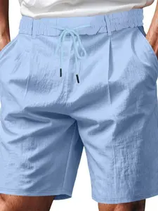 Men's Linen Plain Solid Color Fitted Shorts for Summer Beach Style, Casual Five-Point Trousers for Active Lifestyles, Trendy Streetwear for Warm Weather