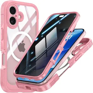 Privacy Case for iPhone 17,Compatible with MagSafe,iPhone 17 Magnetic Cover Built-in Privacy Screen Protector,Camera Protection,Full Body Shockproof Case,Pink
