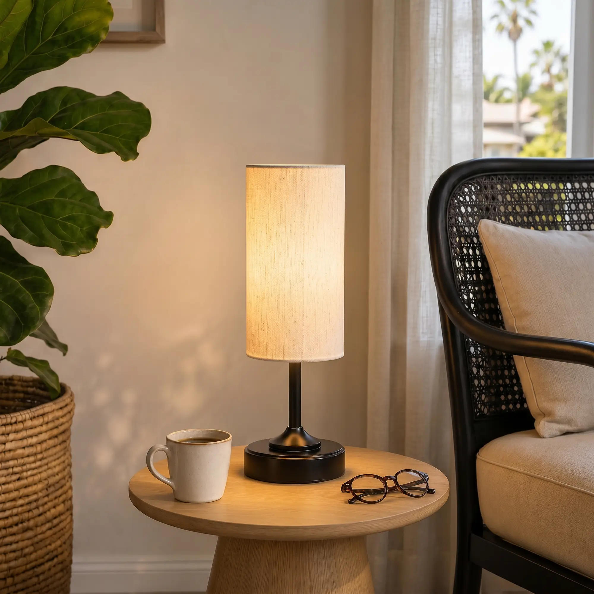 EZVALO Cordless Table Lamp, Rechargeable Bedside Lamp, Portable Desk Lamp, Dimmable Ambient Light, 4000mAh Battery Operated LED Night Light, 2700K, Touch, Timer, Flaxen Fabric Shade, for Bedroom Desktop Living Room Office Home Decor, LED Bulb Included