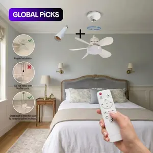 20.5-inch Socket Fan Light with Extension Rod, Screw in Ceiling Fan Lights, E27 Bulb Socket Base, 3 Smart Speeds, Stepless CCT Dimmable (3000K-6500K), Ultra-Quiet, 2 Timers, Remote, for Bedroom Garage Kitchen