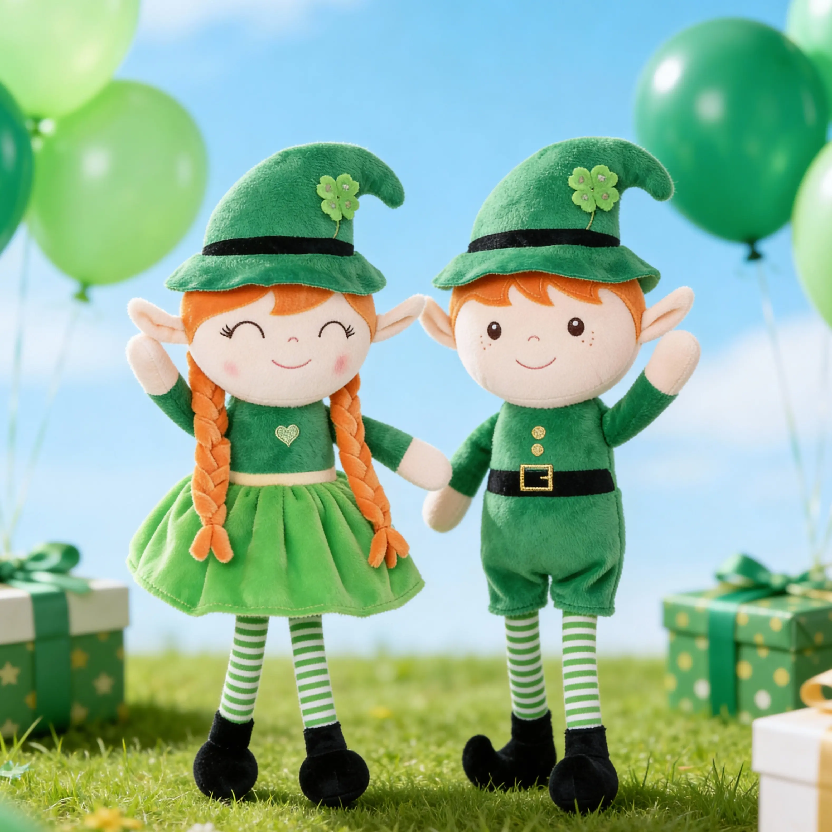 16-Inch St. Patrick's Day Irish Boy/Girl Elf Plushies, Soft Green Lucky Stuffed Dolls for Kids, Safe Material Lightweight Nursery Decor Photo Prop, Sweet St. Patrick’s Gift with Safety Assurance