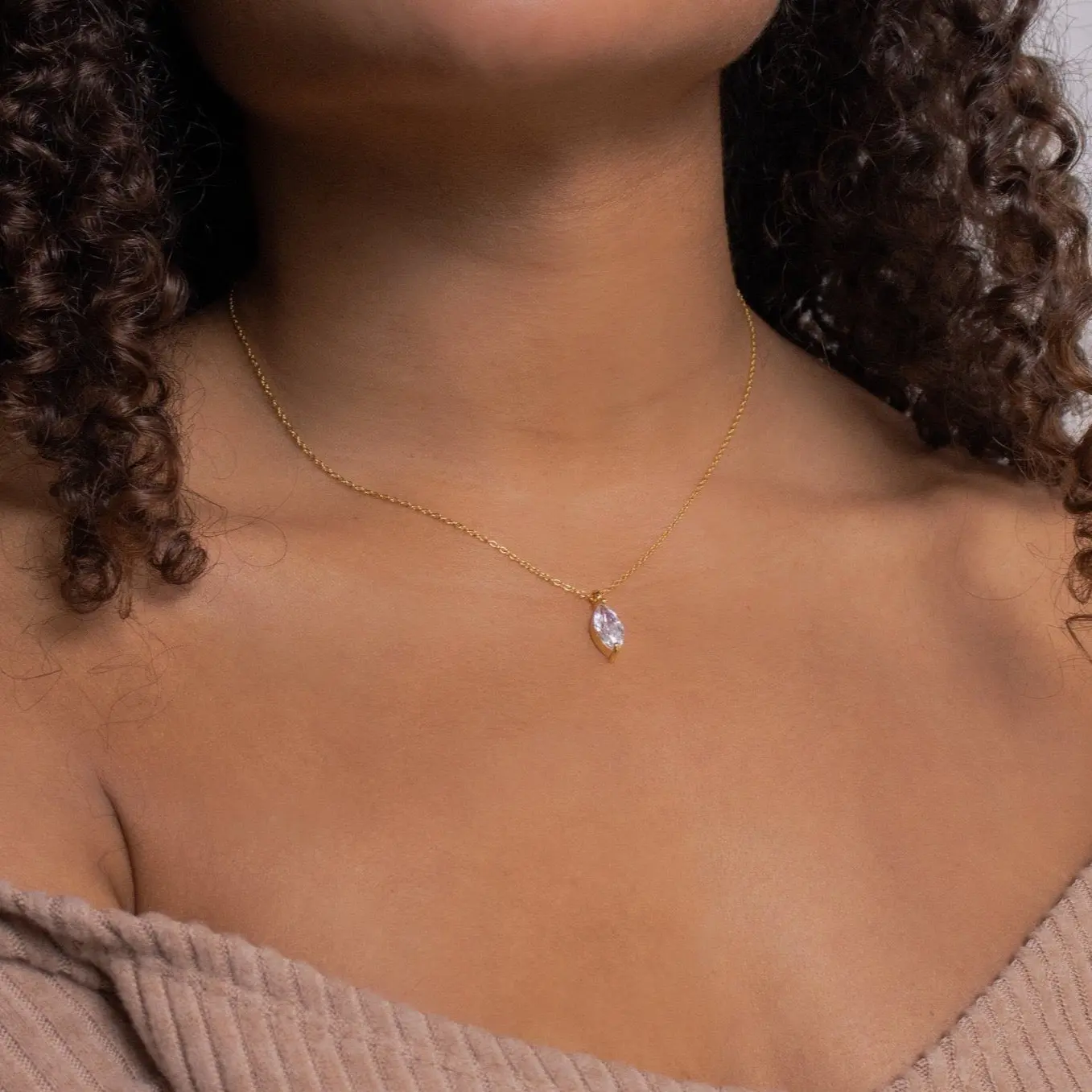Athens Diamond Necklace by Caitlyn Minimalist - Dainty Marquise Pendant Necklace - Minimalist Everyday Necklace - Anniversary Gift for Her