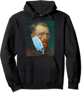 Funny Van Gogh Meme Wearing a Face Mask Social Distancing Pullover Hoodie - Latellestcha Shop 60B08D91BPDK