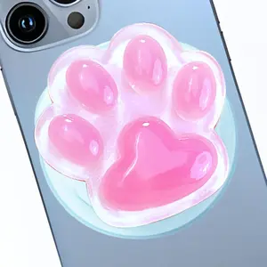 Cute Luminous Yellow Cat Paw Magnetic Phone Grip Compatible with MagSafe,Kawaii 3D Shinny Phone Holder Stand for Kindle & iPhone - Adatper Iron Piece Included