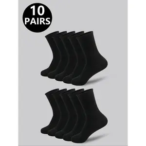 Men's High-Waisted Breathable Mid-Calf Sports Socks, Athletic Socks, Plain Casual Fitted Socks for All Seasons, 5/10 Pairs