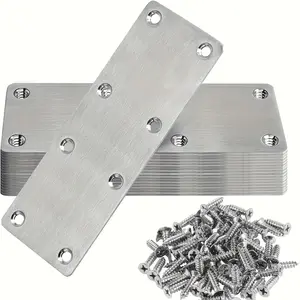 2pcs Heavy Duty Stainless Steel Flat Mending Plate, Flat Angle Bracket Straight Braces and 48pcs Screws, Suitable for Wood and Other Material, Multi-functional DIY Repair and Connection Solutions, Sturdy Bracket