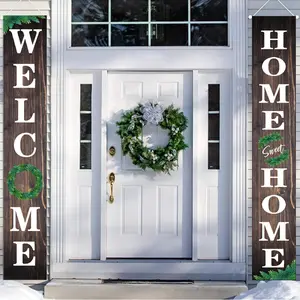 FRANALA Welcome Home Porch Banner Decorations with 12x72in,Welcome Home Spring Summer Leaves Door Sign for Graduation Retirement Military Army Homecoming Decorations