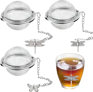 Infusers for Loose  3 Sets  Infuser Loose Leaf  Steeper  Stainless Steel Ball Mesh  Strainer Filters with Crtstal Pendant ( 4)