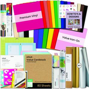 Cricut Ultimate All-in-One Materials and Accessories Bundle - 150+ Piece Beginner Sampler Material Kit for Cricut Explore Air and Maker Machines - Vinyl, HTV, Card Making Packs, Pens & Sticker Paper