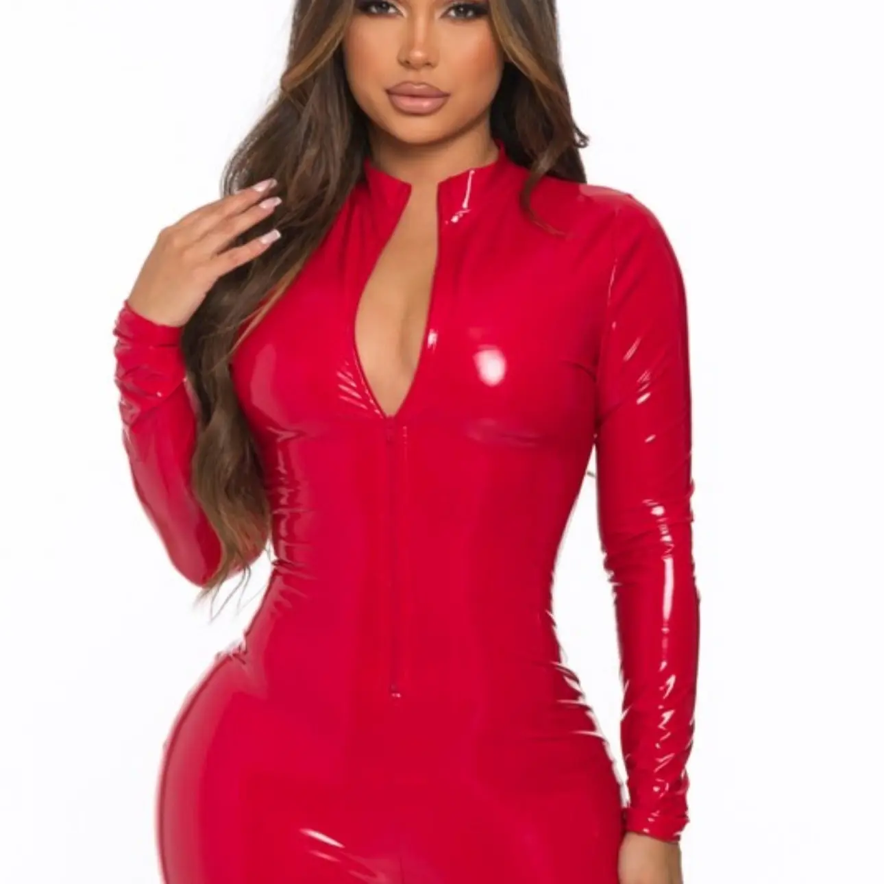 Latex Plain Zipper Romper for Women, Comfortable and Sexy for Summer