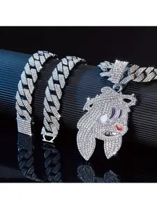 A set of hip-hop cartoon pendant necklaces; a cool Cuban chain design for street fashion lovers to attract attention.
