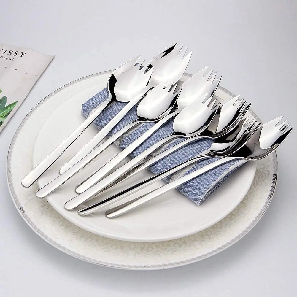 8 Pcs Stainless Steel Cutlery Utensil Set - Adult Dinner & Dish Cutlery Set with Salad Spork, Dessert Spoon, Ice Cream Scoop, Salad Fork - Camping & Hiking Camp Kitchen Essentials