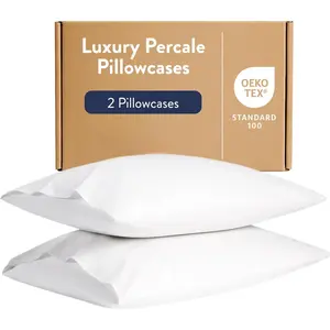 Luxury Percale Pillowcase Set of 2 -   Pillow Cases Breathable Weave, Machine Washable - Durable & Soft Pillowcases for Everyday Comfort, Pillow Covers for  Size (White)