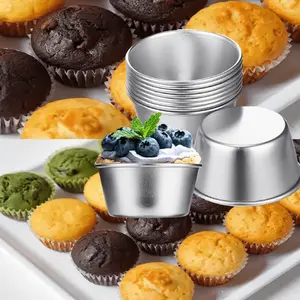 10 Pcs Egg Tart Mold Round Carbon Steel Non-stick Coating Heat-resistant Egg Tart Cake Mold Reusable Pudding Cup for Home Kitchen Baking Tray Halloween Christmas and Birthday Bake Nonstick