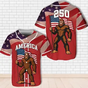 USA Bigfoot Baseball Jersey, Independence Day Baseball Gift, Patriotic Sasquatch Shirt, American Flag Jersey for 4th of July