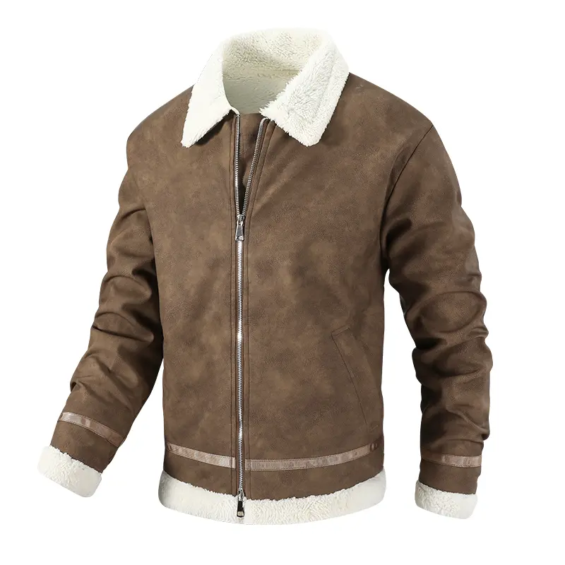 Men's Solid Color Thermal Lined Workwear Jacket - Thick Fleece, Windproof, Warm for Autumn & Winter, Suitable for Daily Work & Outdoor Recreation, Solid Color Jacket, Thermal Lined Jacket