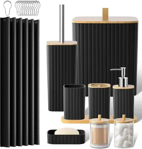PHANCIR Bathroom Accessories Set-22PCS Bathroom Set with Shower Curtain and Hooks, Toilet Brush, Trash Can & Soap Dish