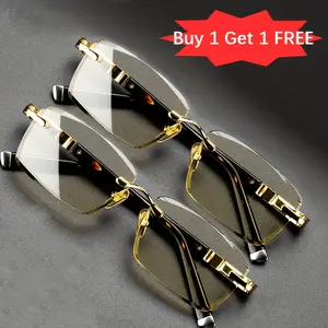 2pcs Frameless reading glasses for middle-aged and elderly men anti blue light and anti fatigue reading glasses