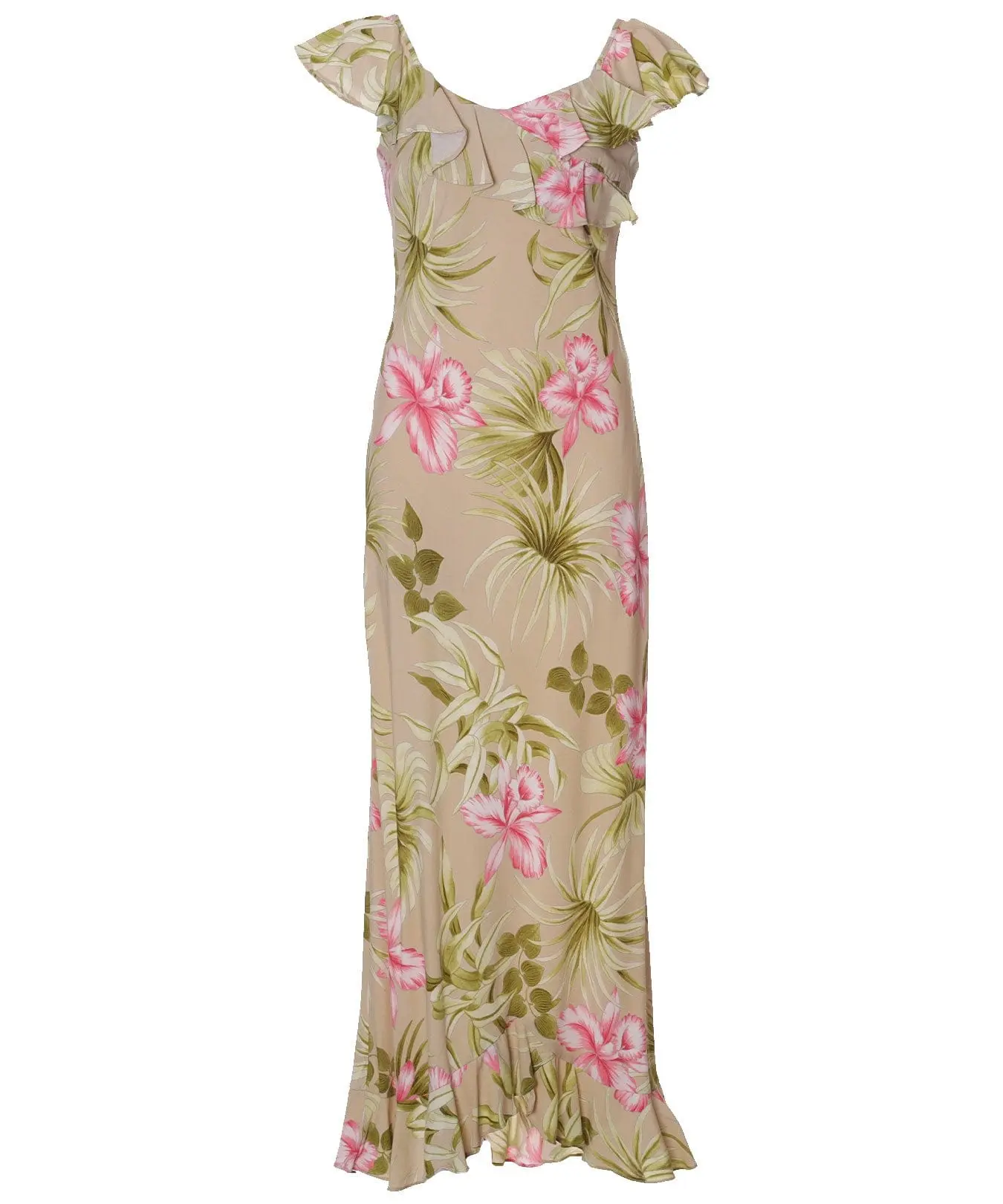 Long Ruffled Muumuu Dress Orchid Beauty