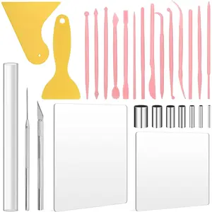 28 count Polymer Clay  Tools,  Polymer Clay Tools  Roller/ 14 Sculpting Kits/ 7 Circle Shape / 2  Sheets for Press/ 2 Scarper/ Detail Shaping